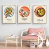 World Cuisine Poster Aesthetics Pizza Ramen Food Wall Art Mural Kawaii Room Decor Home Kitchen Decoration Retro Canvas Painting