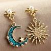 New  Inlaid Zircon Enamel  Moon Sun Asymmetrical Earrings Women Personalized Zircon Beach Holiday