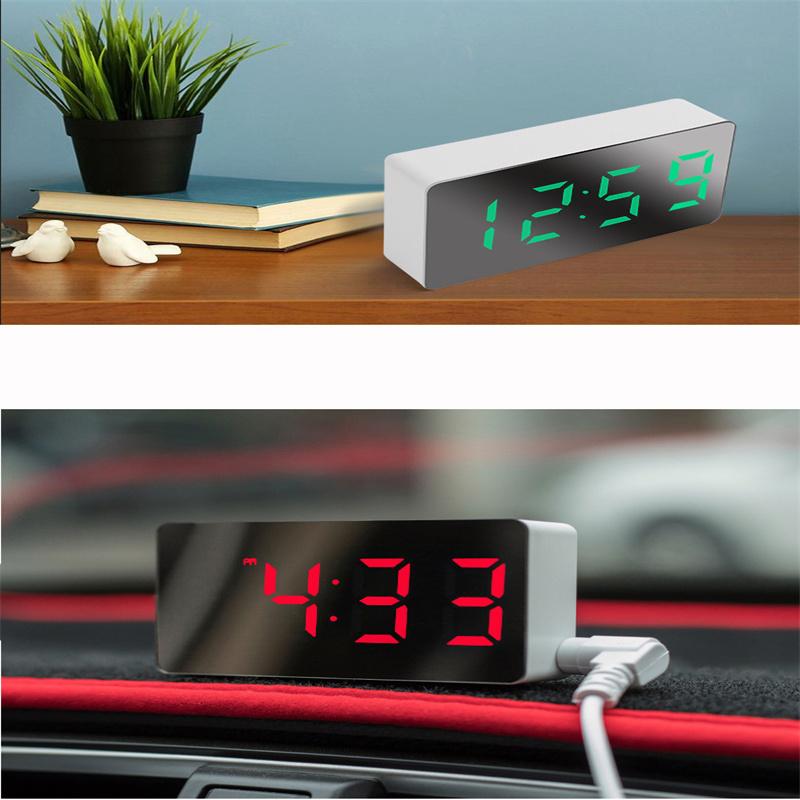 LED Mirror Table Clock Digital Alarm Mini Home Decorative Electronic Digital Alarm Display Time Night Light Desktop USB Clock