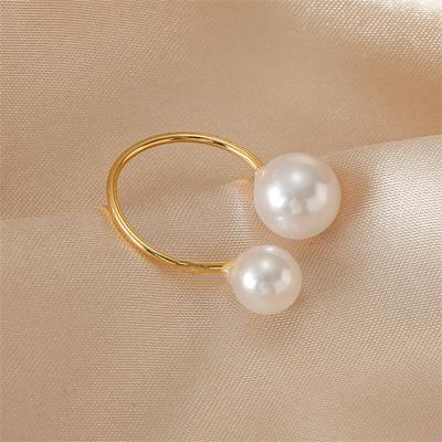 Elegant Temperament Imitation Pearl Rings for Women Ladies Fashion Simplicity U-Shaped Opening Rings Party Jewelry Accessories