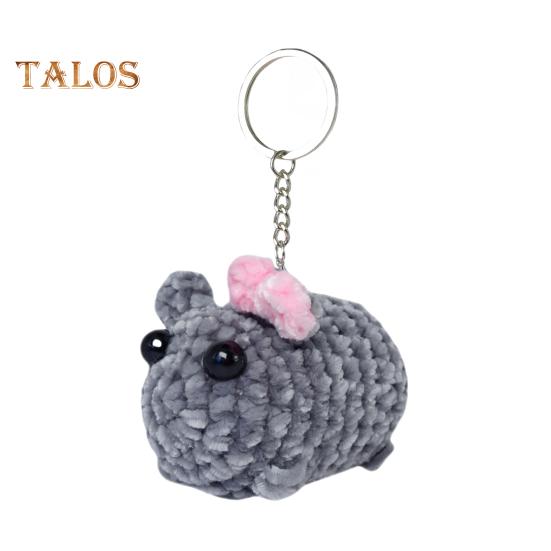 Sad Hamster Plush Keychain Sound Handmade Crochet Doll Keyring with Bow Emotional Charm Hanging Ornament Wallet Backpack Car Keys Accessory