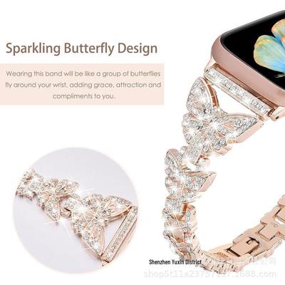 Elegant Butterfly Metal Diamond-Studded Strap for Apple Watch and Samsung Huawei Devices