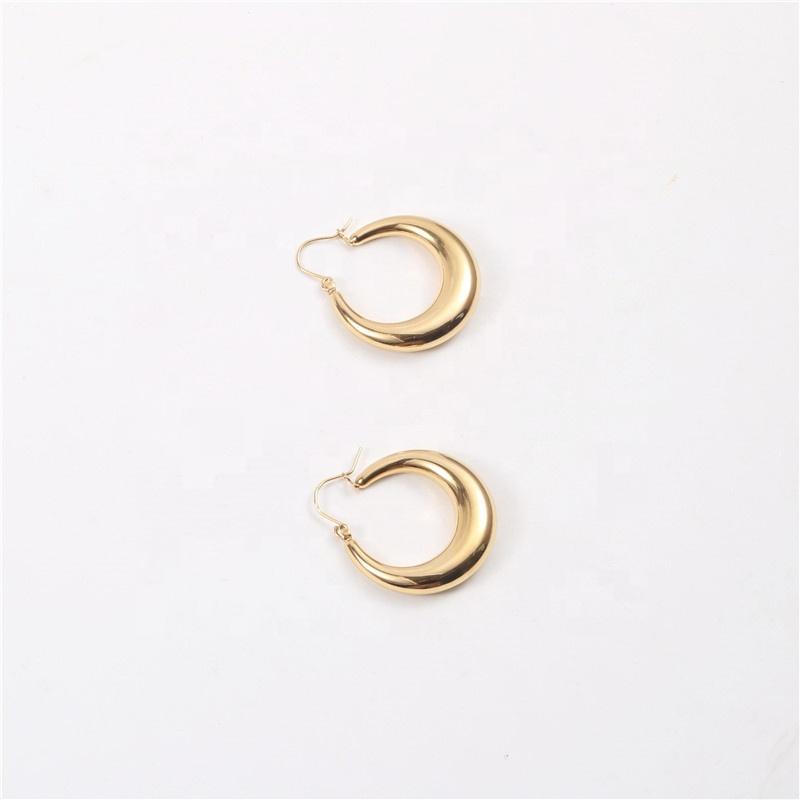 Non Tarnish Waterproof Basic Hollow Out Hoop Earrings Stainless Steel Earrings золотой