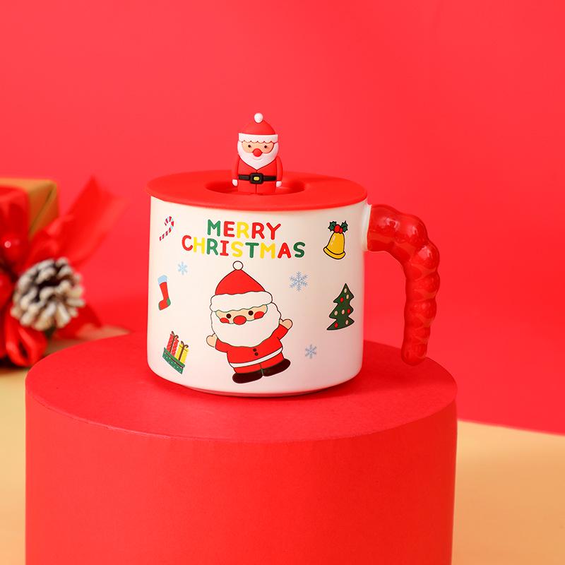 Christmas Ceramic Mug with Lid and Spoon - Festive Coffee or Water Cup Gift