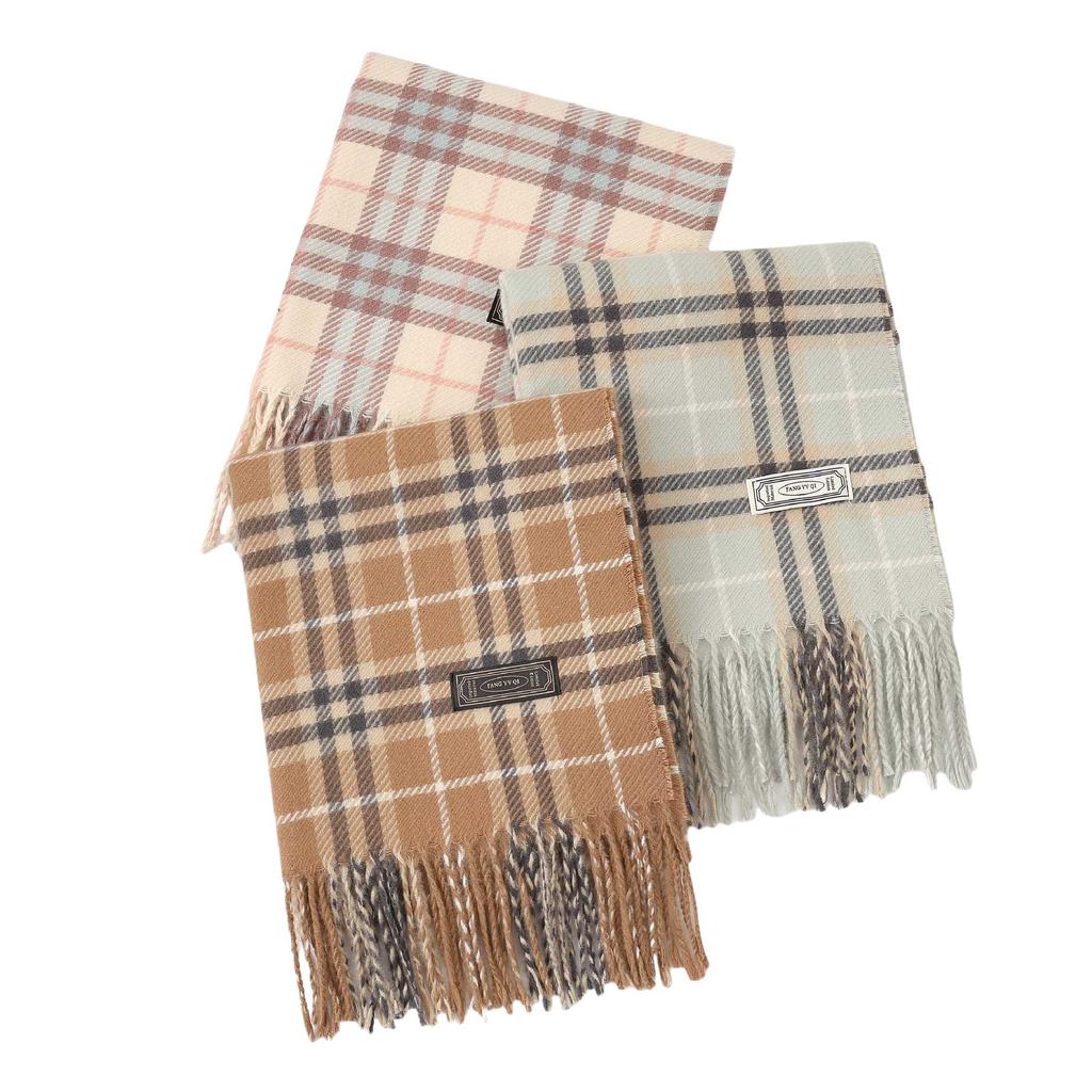 Winter new versatile plaid scarf women's color matching warm fringed scarf checkerboard high-end imitation cashmere scarf