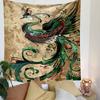 Colorful stylized phoenix with ornate feathers on a textured background. Patterned tapestry for bedroom and living room home decor