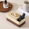 Boîte à mouchoirs style travertin avec veinage de noyer, Porte-télécommandes pour table basse, Distributeur de serviettes moderne minimaliste 2 en 1