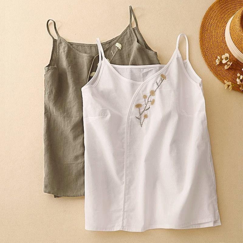 Damen Ethnische Bestickte Baumwoll-Leinen West Camisole