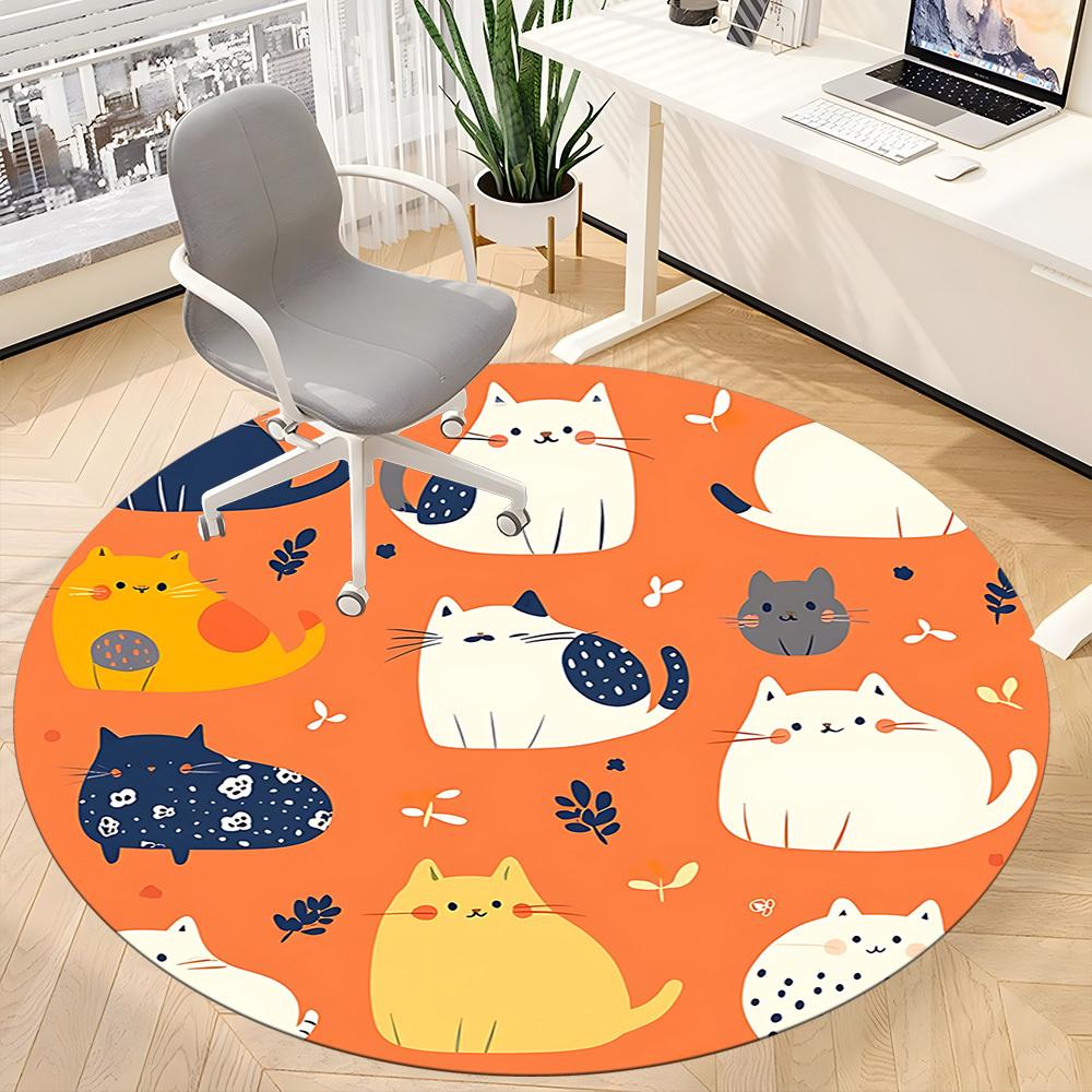 1 Stück Katzenmuster Büro Runder Teppich, Unter Bürostühlen Schlafzimmer Wohnzimmer Heimdekoration, Zimmer Deko