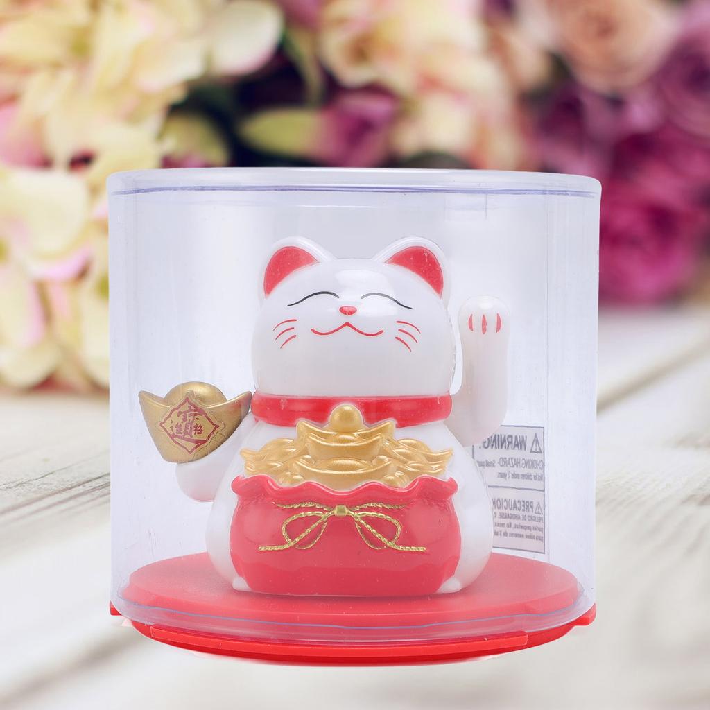 Feng Shui   Cat Solar Powered Waving Maneki Neko Decoration   Cat Statue for Home Shop Car Interior