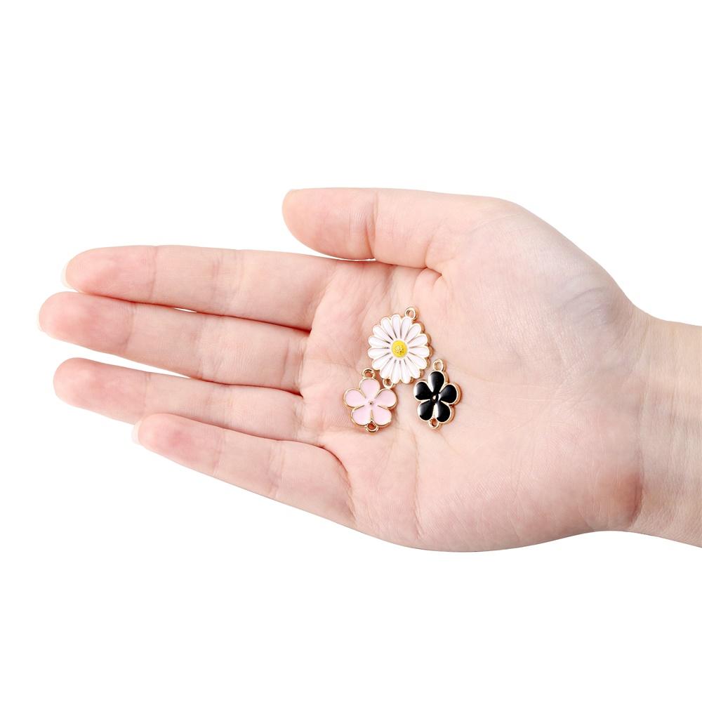5Pcs/Lot Double Hole Alloy Enamel Flower Charms Pendants Jewelry Connectors for DIY Bracelet Earrings Necklace Jewelry Making