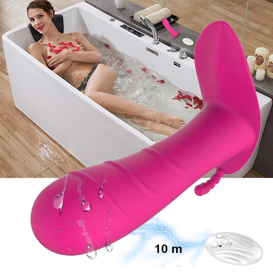 Trådløs fjernkontroll Dildo Vibrator for Kvinner Usynlig Bærbar G Spot Vibrerende Truser Klitorisstimulator Analsexleketøy Kvinnelig onanering