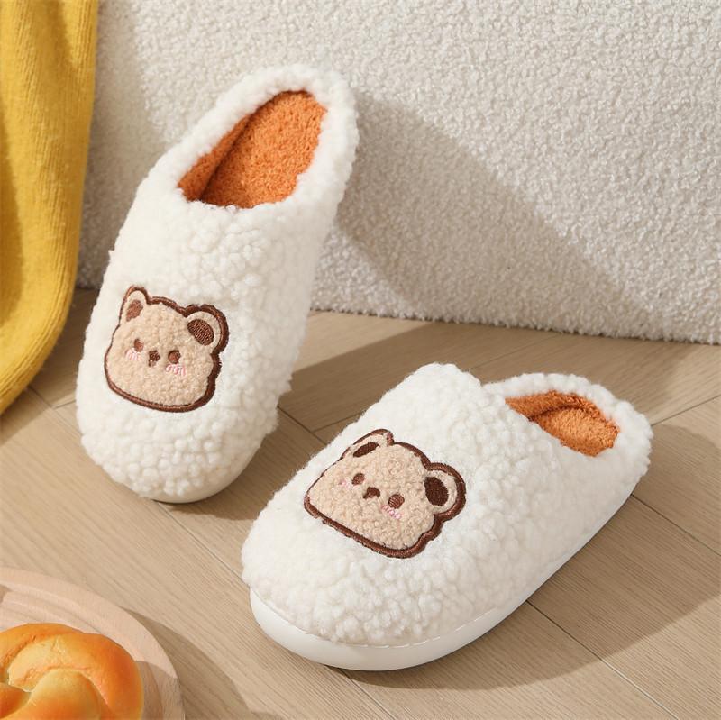 Y Autumn and Winter Couple Warm Slippers, Cute Cartoon Bear Cotton Slippers Home Indoor Non-slip