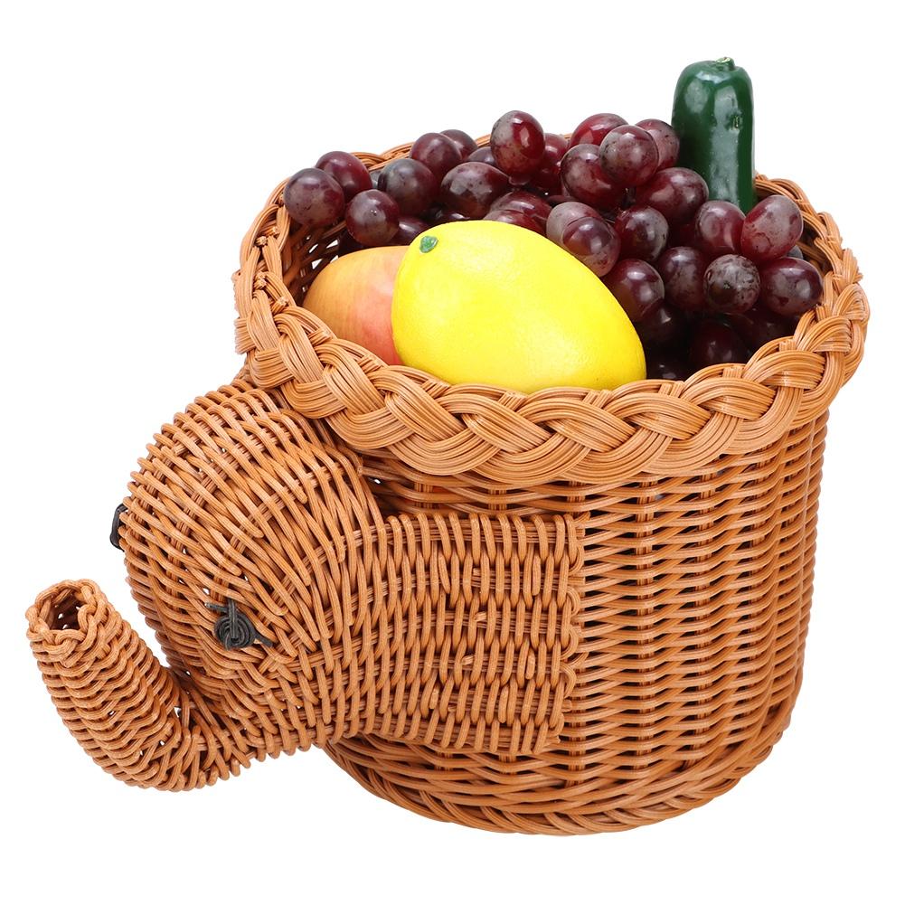 Cartoon Elefantenform Rattan Brot Obst Snacks Aufbewahrungskörbe Lebensmittel Servierkörbe(Braun)