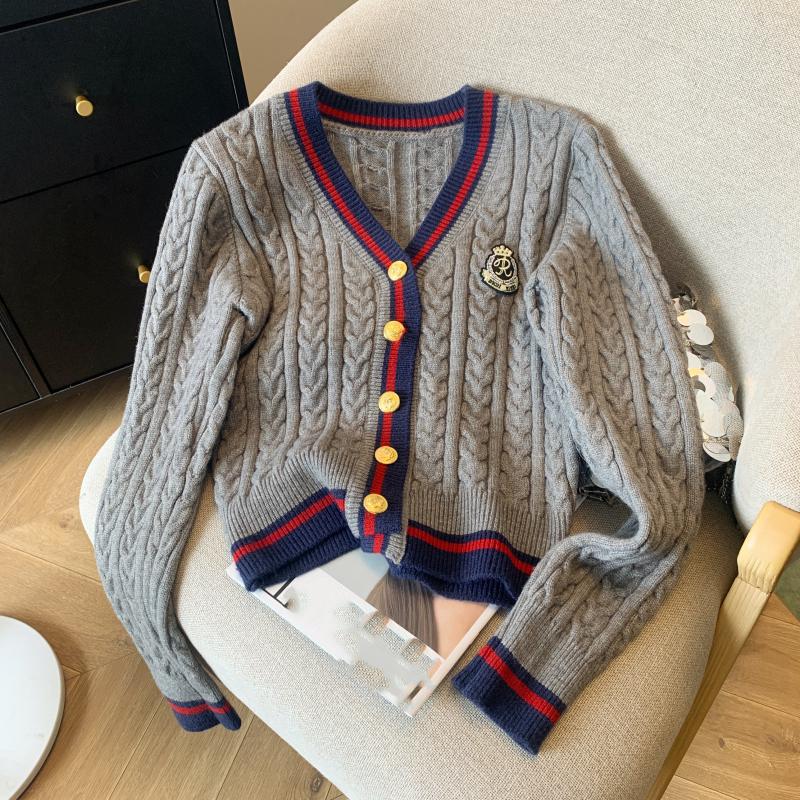 Damer V-ringad Pullover Varm Stickad Tröja Kläder Casual Tröja Höst Vinter Kpop Estetik