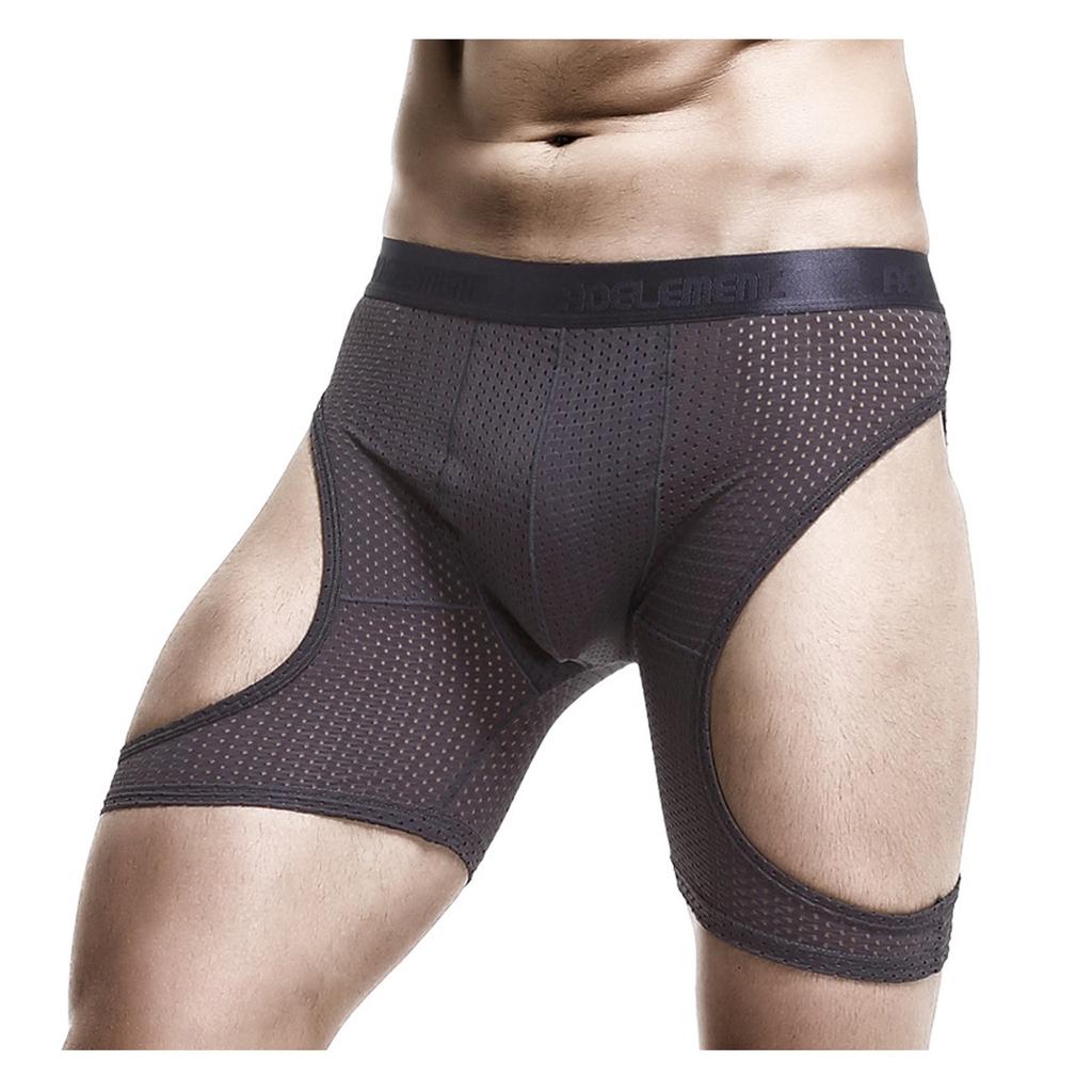 Men's Sports Running Underwear Anti-Wear Leg Ice Wire Hollowed Out Boxer Pants Extended Tight Boxer Pants