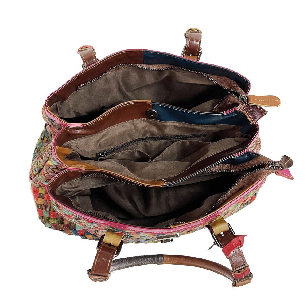 Damen Webtasche, Damen Echtleder Tasche, Kuhfell Bunt Retro Lässig Ethno-Stil Damen Schulter Tragbar Umhängetasche