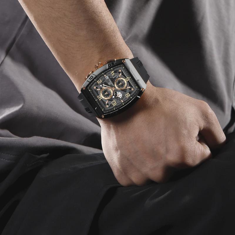 Creative Barrel-Shaped Small Dial Men Wristwatch Waterproof Quartz Watches Chronograph Date Display Reloj Hombre
