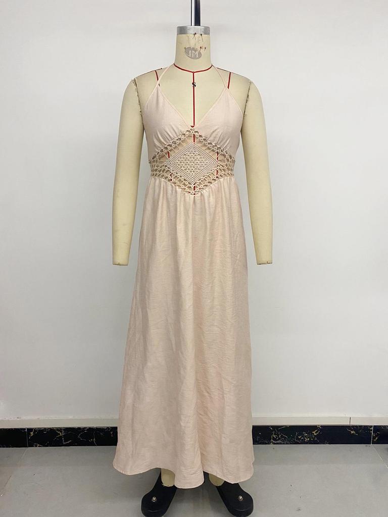 New 2026 Casual Resort Halter Maxi Dress with Backless Bow Tie Design