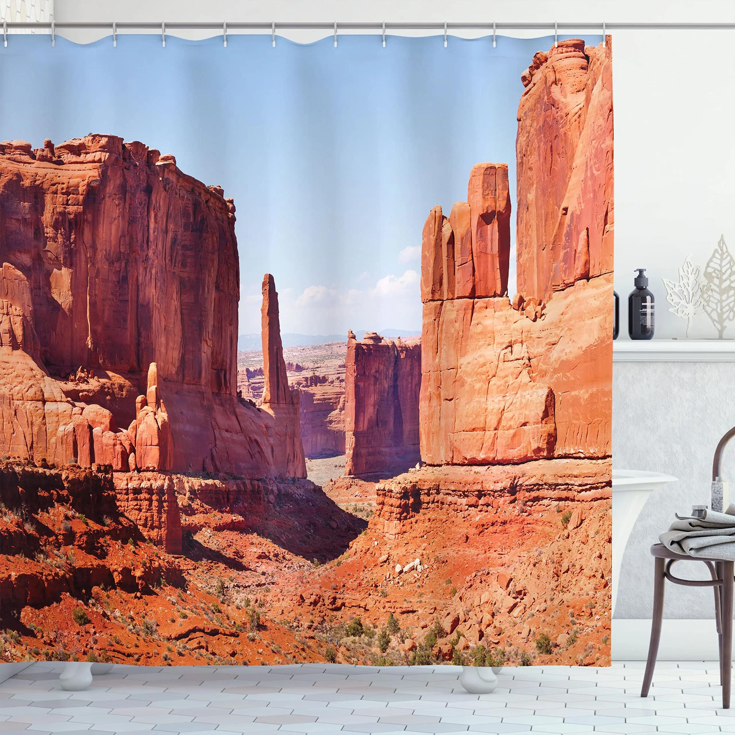 Cactus Desert Landscape Shower Curtain Arizona Sunset Mountain Shower Curtains Waterproof Fabric Bathroom Decor With Hooks W60H190(CM)-1 Pcs