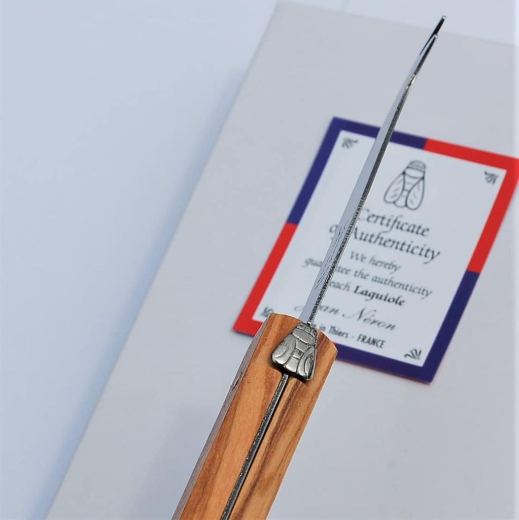 Transparant Laguiole Olive Handle Mini Cheese Knife, Made In France by NERON [Official Import]. Olive Handle for Charcuterie. A Knife That Exudes the