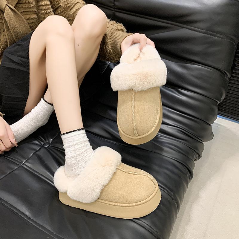 Cotton slippers women's thick bottom 2025 new anti-velvet leather Internet celebrity Mori hair slippers winter warm indoor home and outdoor wear