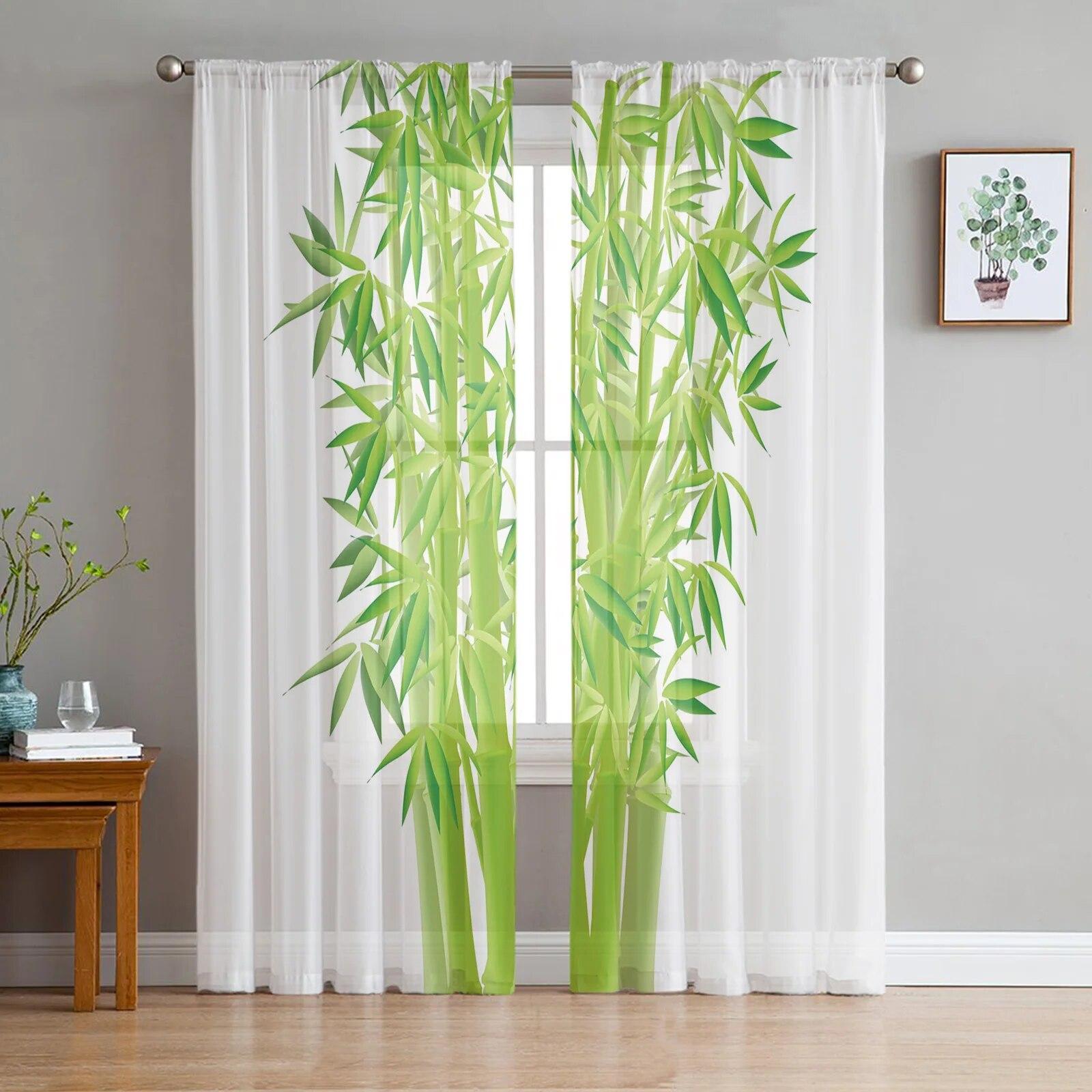 

Бамбуковые тюлевые шторы с акварельной живописью для гостиной, спальни, вуаль, украшение для дома, прозрачная занавеска для балконной двери 135W x 114H(cm)
