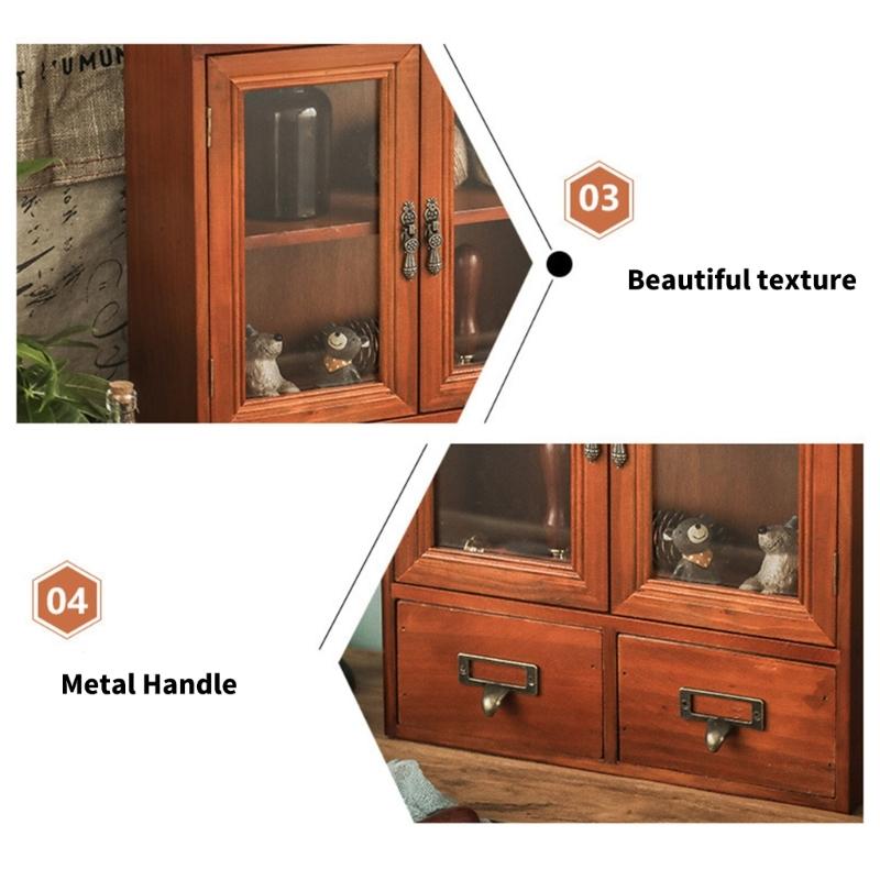 Wooden Desktop Organizers Cabinet with Glass Door for Cosmetics, Stationery, Small Kitchen Items and Decors Use