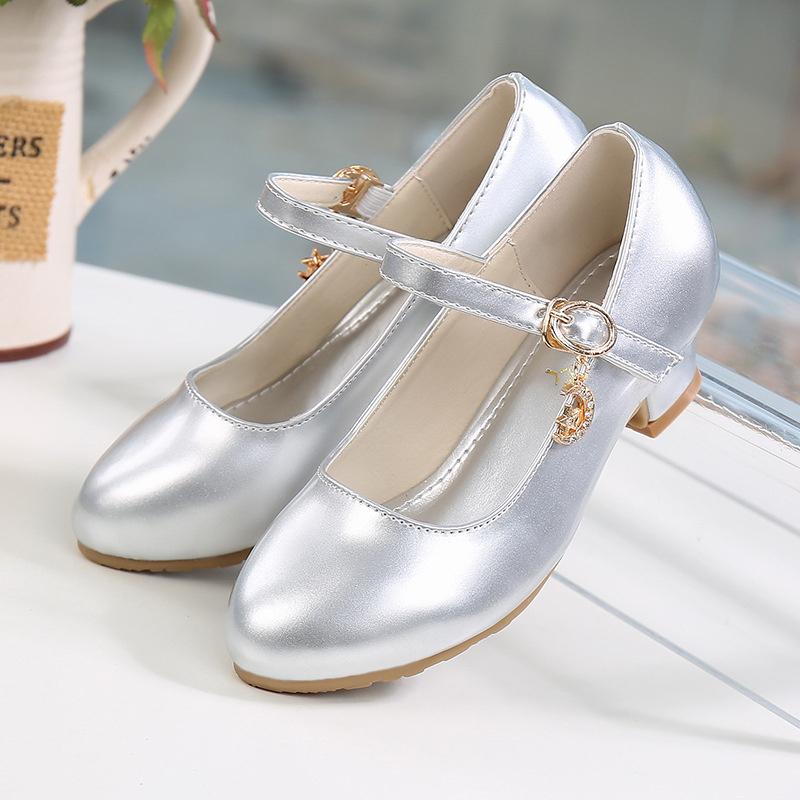 Children Girls Leather Shoes White Princess High Heel Shoes For Kids Girls Performance Dress Student Show Dance Sandals