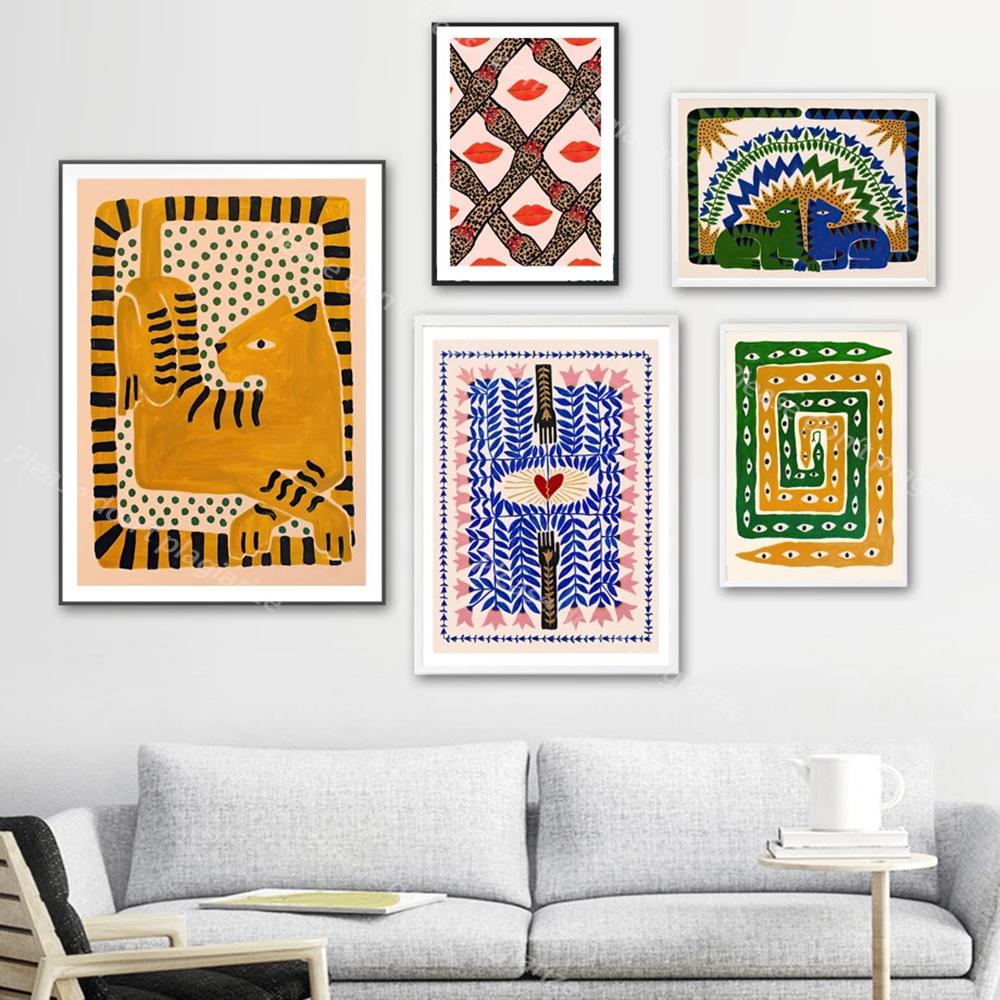 Colorful Abstract Ancient Egypt Snake Leopard Woman Wall Art Canvas Painting Posters And Prints Wall Pictures For Bedroom Decor