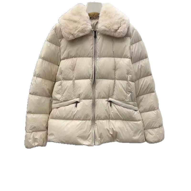 Autumn and winter new fashion simple light warm Rex rabbit fur collar zipper down jacket women