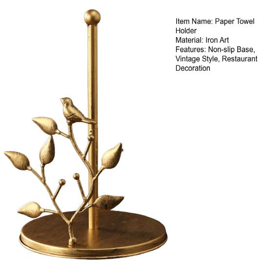 Yangyizhi Paper Towel Holder Countertop, Bird Ginkgo Rose Roll with Stable Base, Vintage Metal Toilet Stand for Kitchen, Living Room, Restaurant