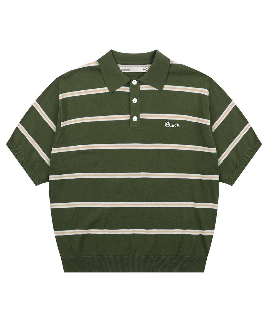 GLACK Gnt016 Mobster Striped Collar Knit (Olive)