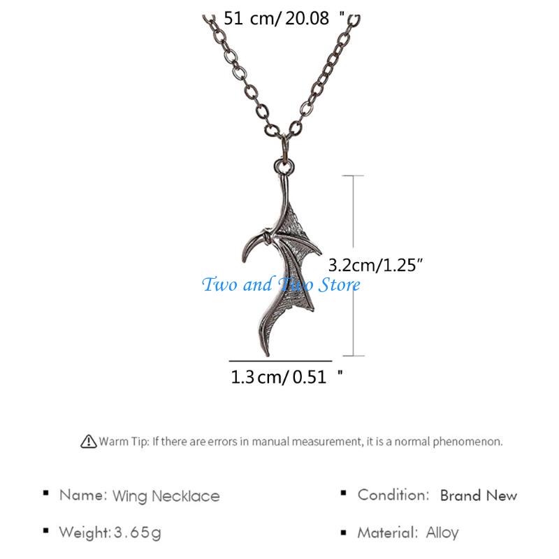 HX6F Retro Bat Wing Heart Pendant Matching Necklace 2x/Set Couple Necklace for Friend
