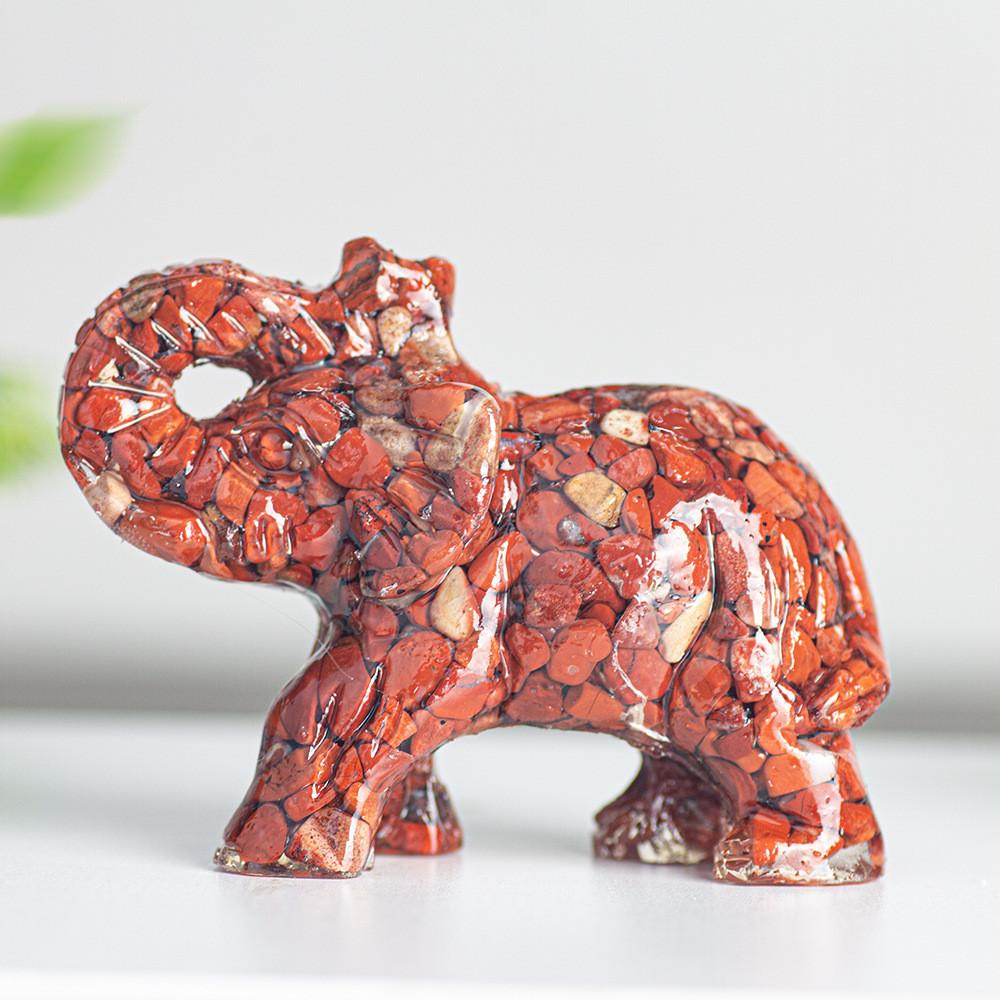Crystal Elephant Resin Figurine With Semiprecious Stones For Office And Party Decoration