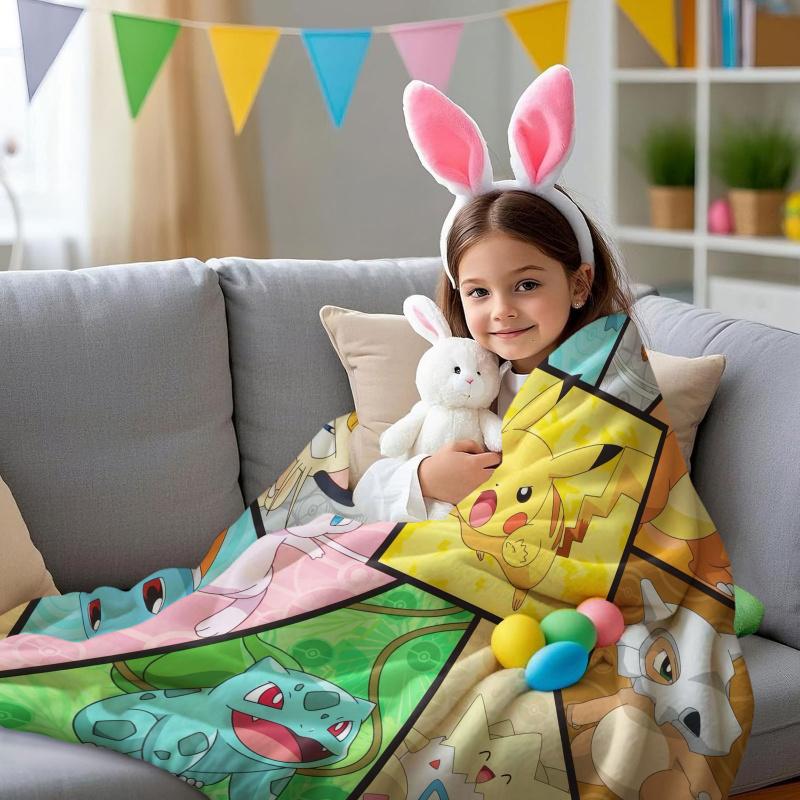 Pikachu Eevee Flannel Blanket Soft Warm Plush Throw for Sofa Bed Cover Nap Cape Camping Travel Cozy Home Decor Pokémon Fans Gift
