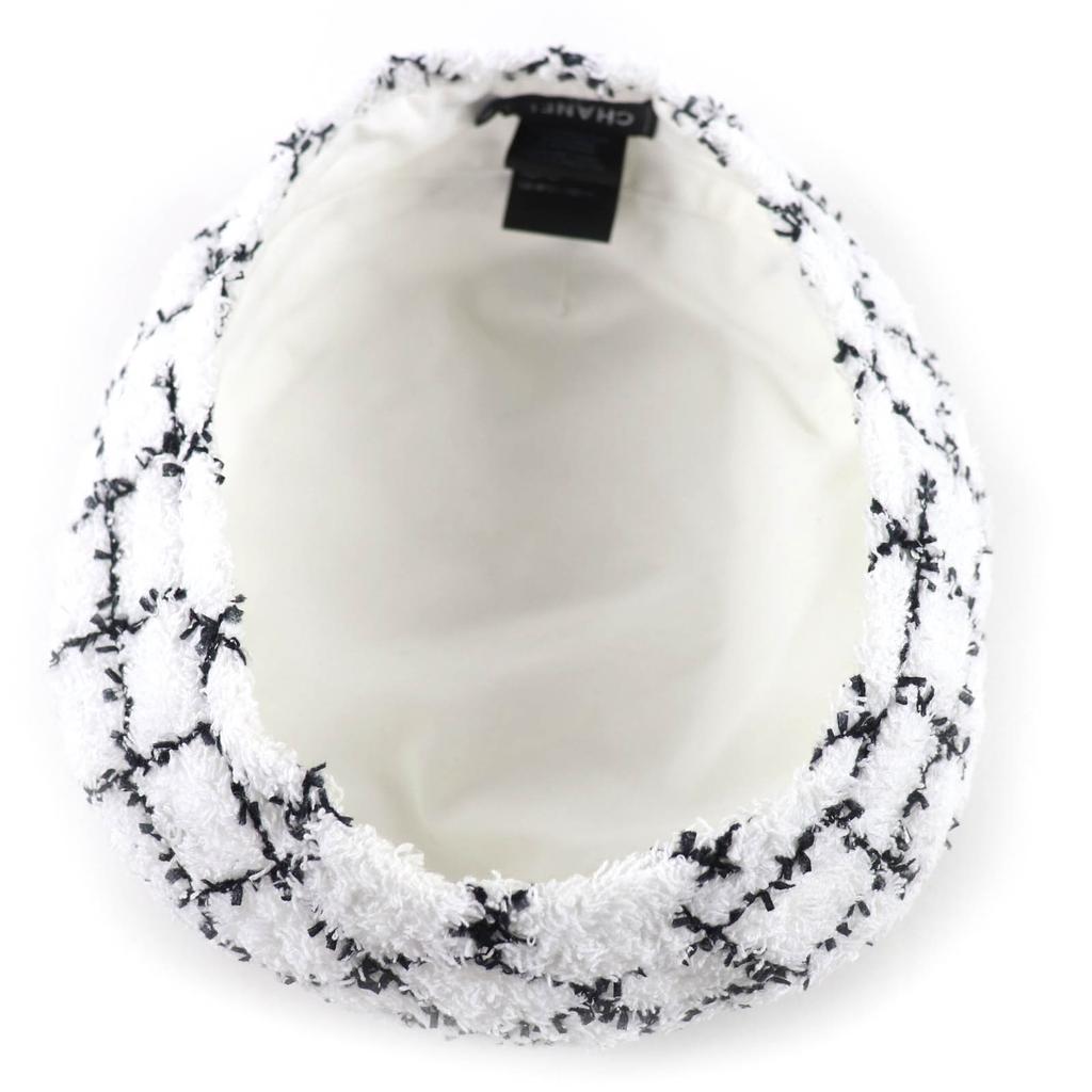 Excellent CHANEL beret COCO Mark Tweed white cotton Women M 19C Used