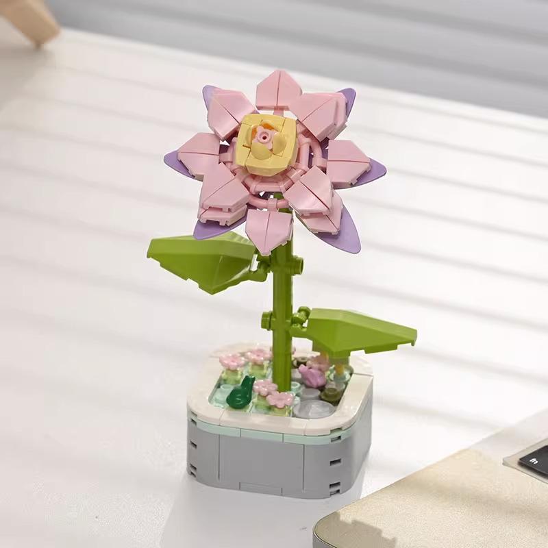 Bionic Eternal Flower Building Blocks: Sunflower and Rose Assembly Toy for Children