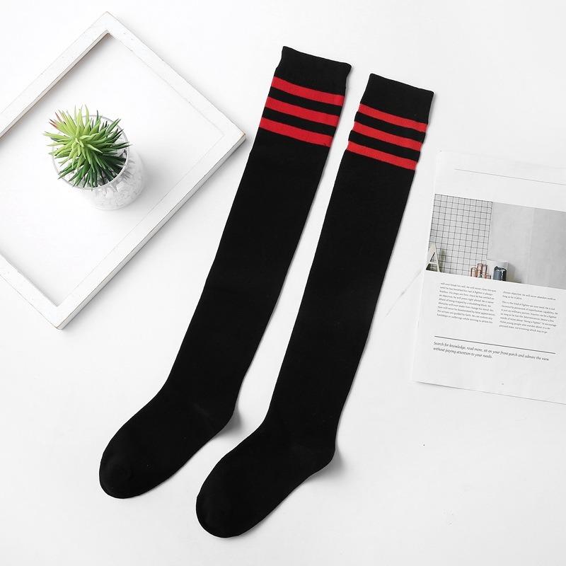 Three Bar Stockings High Tube Socks Combed Cotton Knee Long Chicken Feet Socks Sports Football Socks Adult Student Socks Women