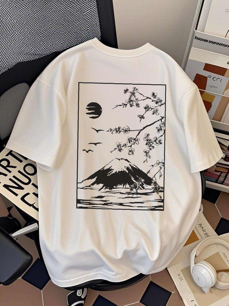 Mountain Graphic Men's Oversize T-shirt Casual Short Sleeve Crew Neck Tee Pure Men's Clothing Summer Harajuku Tops Y2k