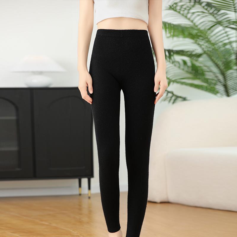 Women's Cashmere High-Waisted Slim-Fit Knit Leggings - Thick, Warm, Chic Autumn/Winter Pants for Outside Wear