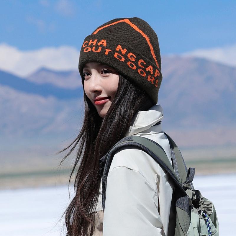 Letter Knitted Wool Hat Winter Outdoor Cycling Mountaineering Warm Pullover Cap for Women