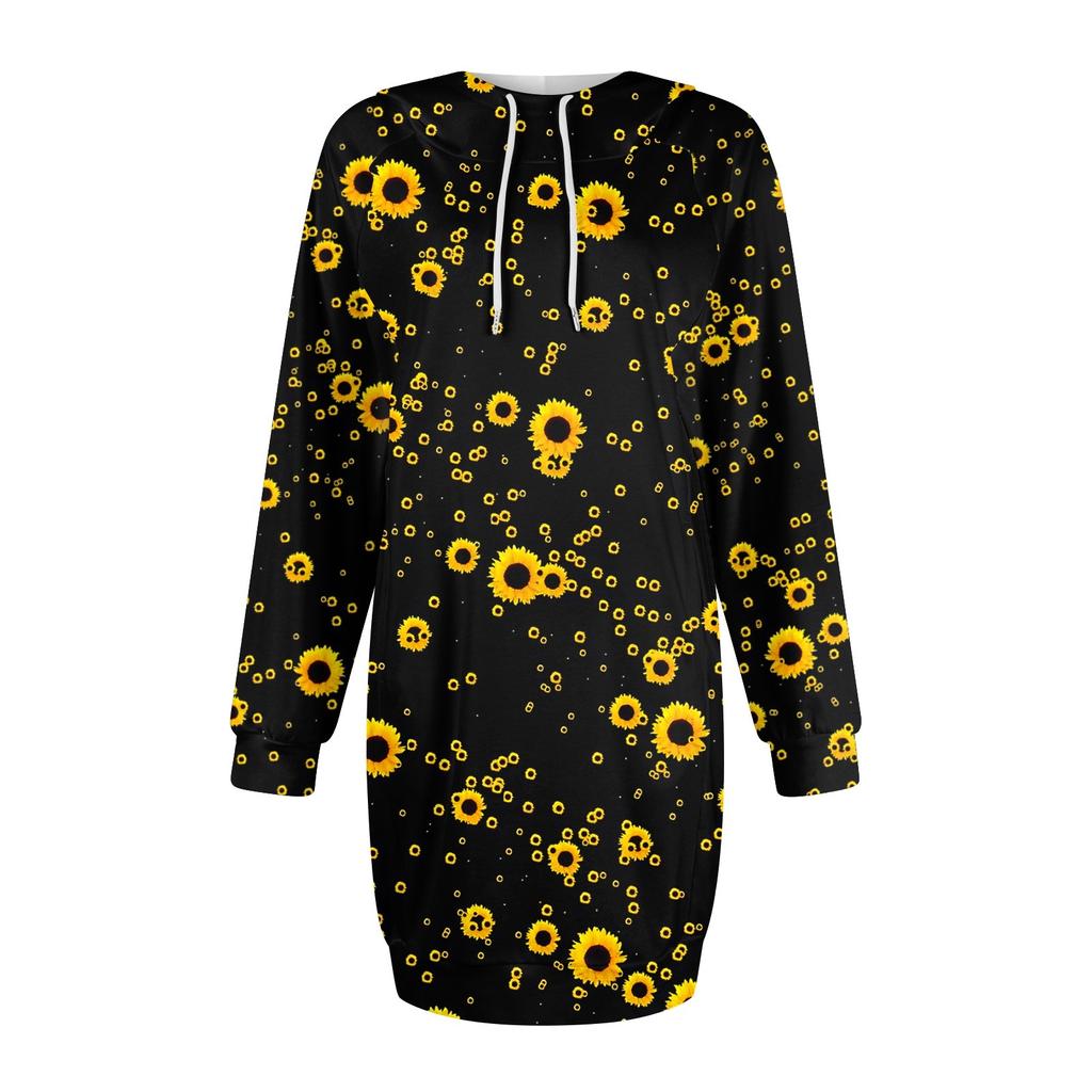 Womens Sweatshirt Dress Long Sleeve Hoodies Dresses Cute Floral Print Casual Hoodie With Pockets Fall And Winter