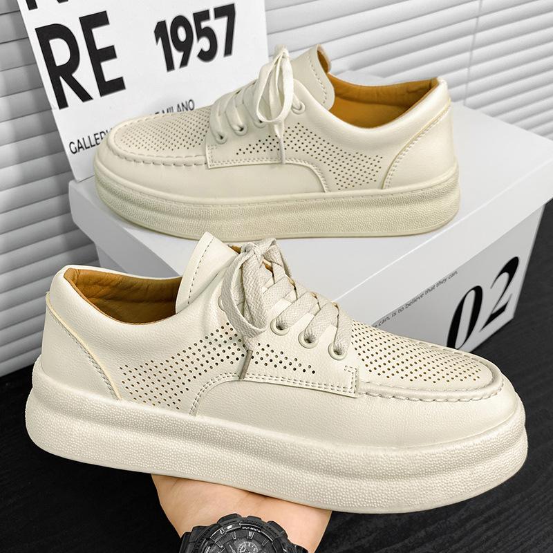 

Men s shoes 2025 new hollow breathable casual leather shoes trendy versatile couple sports board shoes men s and women s white shoes 44