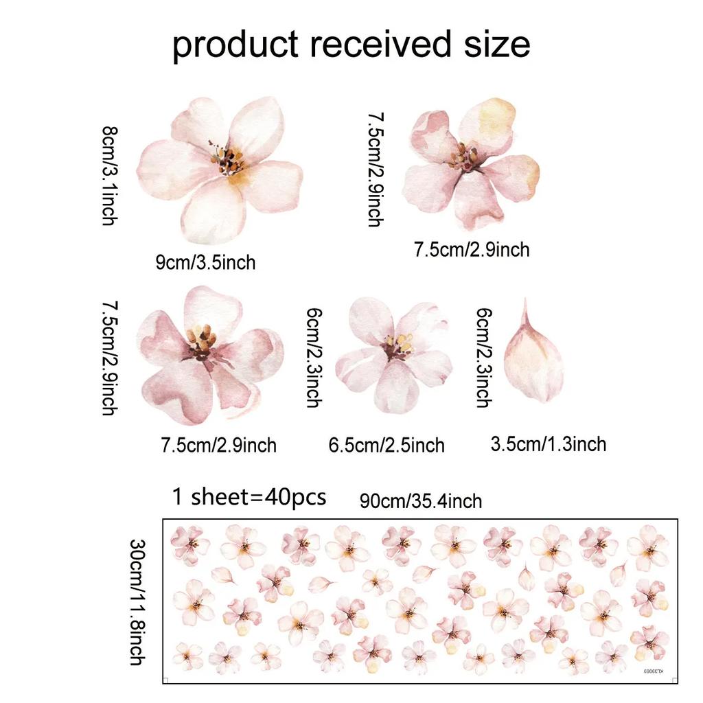 Boho Pink Floral Botanical Wall Stickers Decoration for Kids Room Living Room Interior House Decor Vinyl Wall Decals Art Mural