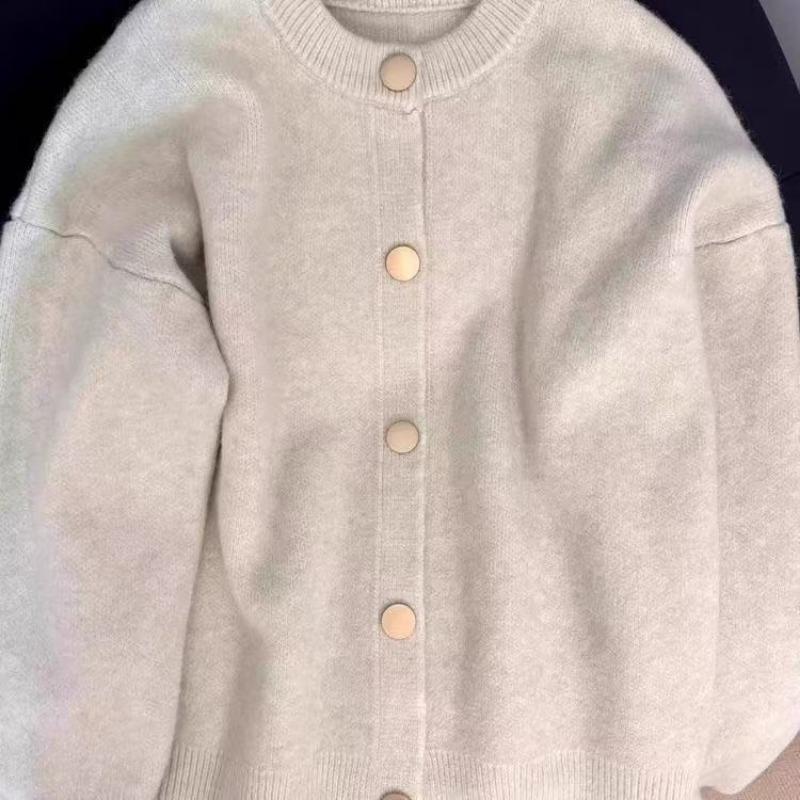 

Ленивый кардиган крупной вязки с круглым вырезом женский осенне-зимний высококлассный мягкий восковой свитер-жакет суперкрасивый внутренний топ L/110-130 бежевый