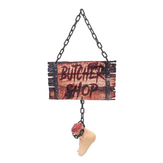 Halloween Hanging Butcher Shop Sign Sign, Horror Broken Leg Decoration Suspended Simulated Body Parts Wall Pendant for Haunted House Party Atmosphere