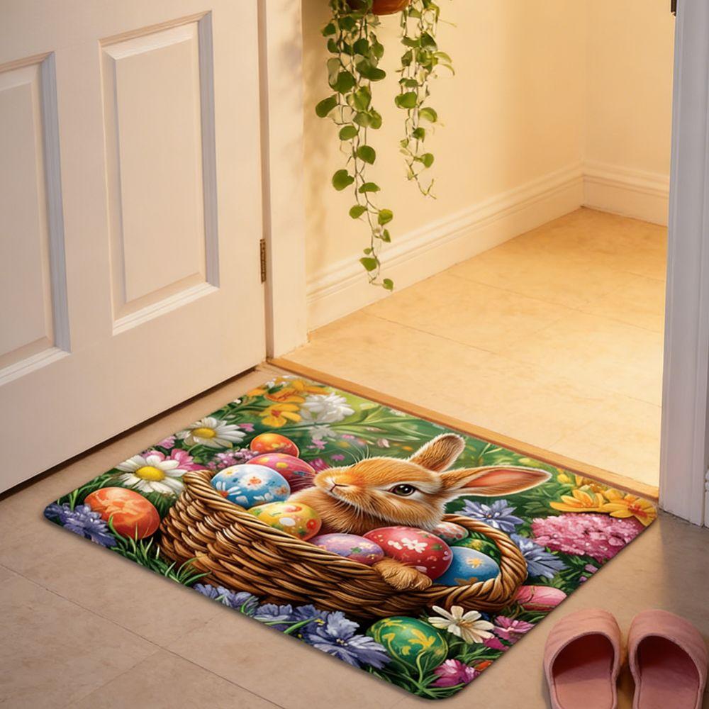 Cartoon Easter Bunny Door Mat Egg Flower Anti Slip Mat Rabbit Floor Mat  Wet Areas