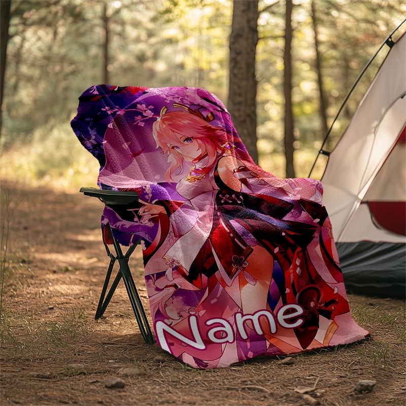 Pătură Personalizată cu Nume - Design cu Personaje Genshin Impact, Pătură pentru Canapea, Pat, Călătorii, Camping - Moale și Călduroasă, Cadou Minunat