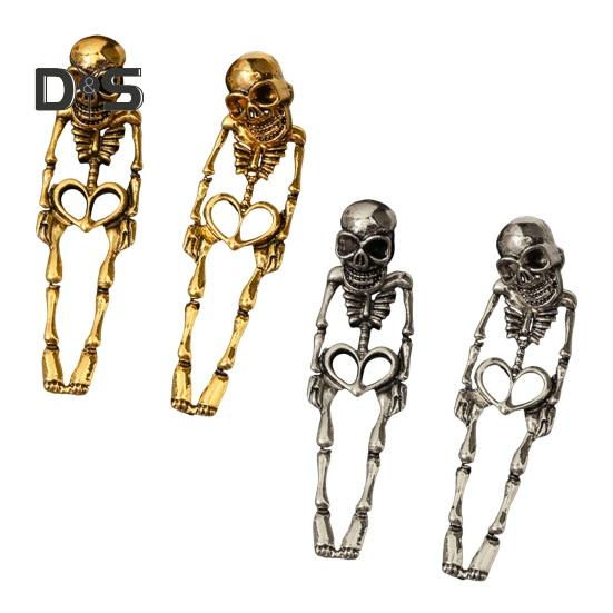 1 Pair Women Halloween Earrings Skeleton Shape Punk Exaggerated Polished Alloy Skull Jewelry Club Party Ear Jewelry